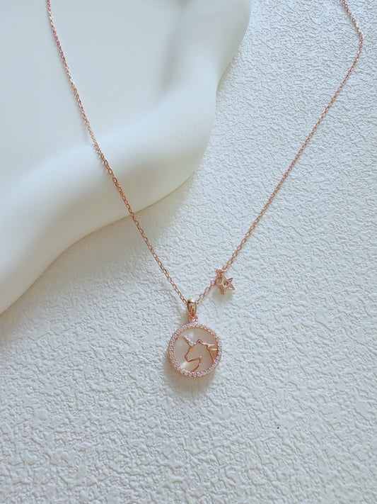 Artificial Rose Gold Unicorn Pendant Necklace – Dainty Star Charm Jewelry for Women