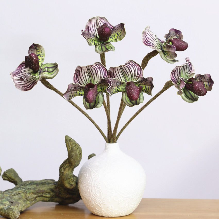 Artificial Single-stem Paphiopedilum, Slipper Orchid