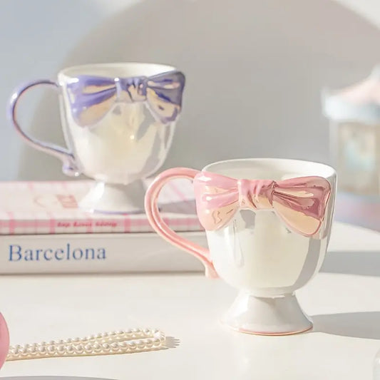 Ceramic Bowknot Teacup Set – Pink & Blue Vintage Mug Duo