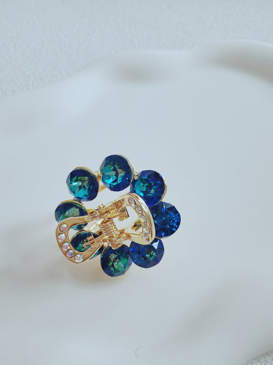 Elegant Blue Crystal Flower Hair Clip