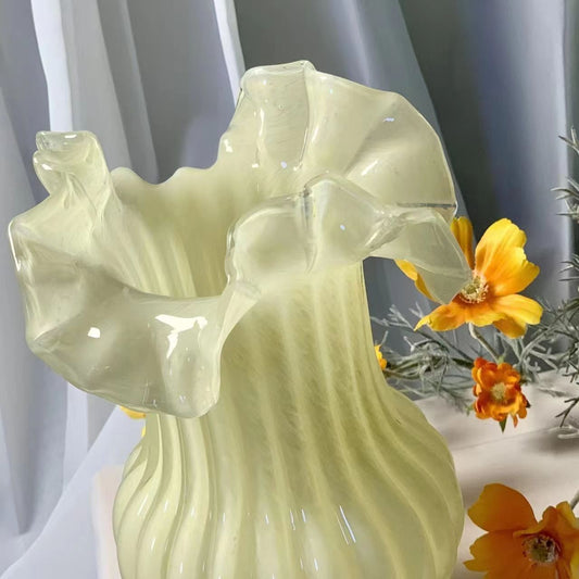 Fenton Yellow Cased Glass Wheat Vase