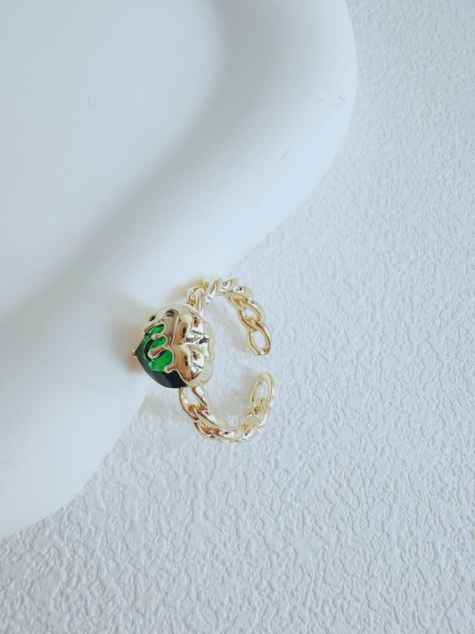 Gold Plated Adjustable Chain Ring with Green Enamel Accent
