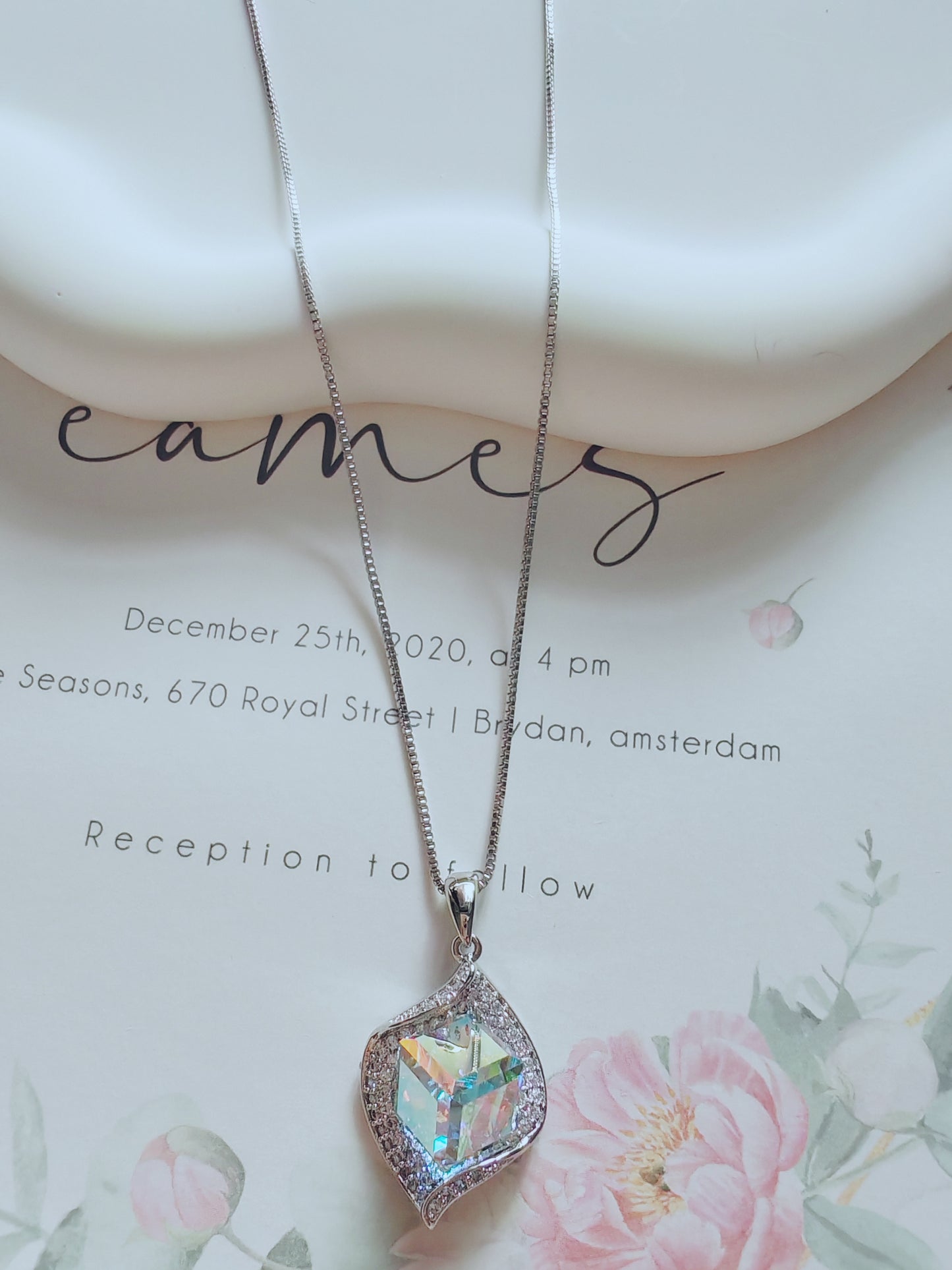 Iridescent Crystal Cube Pendant Necklace