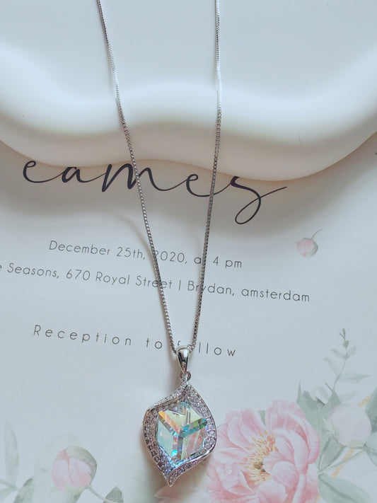 Iridescent Crystal Cube Pendant Necklace
