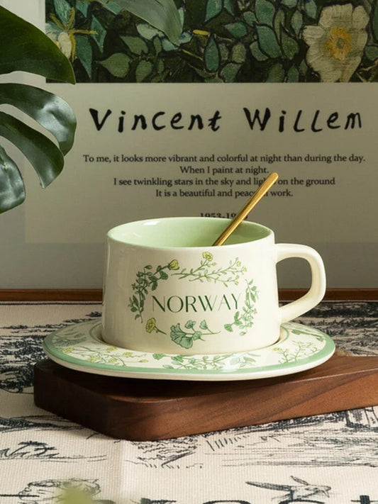 Milano Norway Cup and Saucer Set – Botanical Green Design