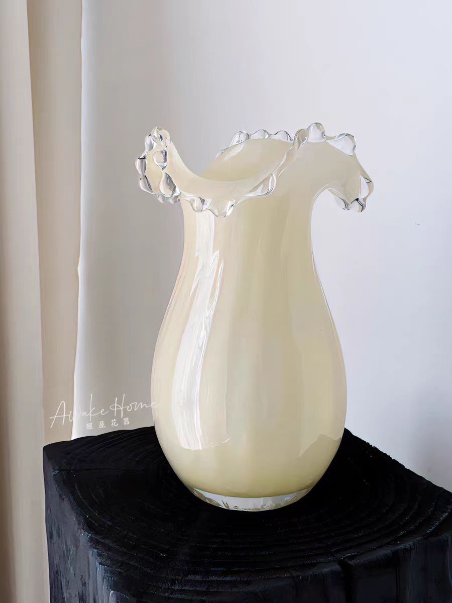 Vintage Fenton Milk Glass Silver Crest Ruffle Edge Fan Vase