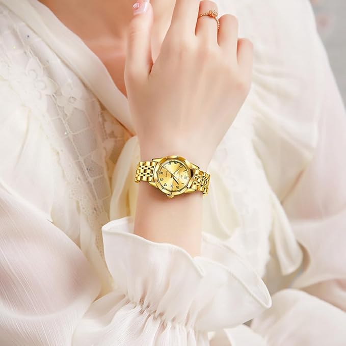 OLEVS Womens Watches Luxury Dress Small Face Diamond Gold Silver Watches for Olevs Women watch 9970 with Date Two Tone Stainless Steel Waterproof Luminous Women's Wrist Watches