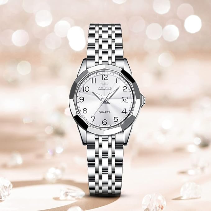 OLEVS Womens Watches Luxury Dress Small Face Diamond Gold Silver Watches for Olevs Women watch 9970 with Date Two Tone Stainless Steel Waterproof Luminous Women's Wrist Watches