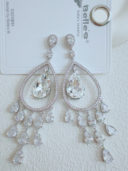 Silver 925 Crystal Teardrop chandelier earrings