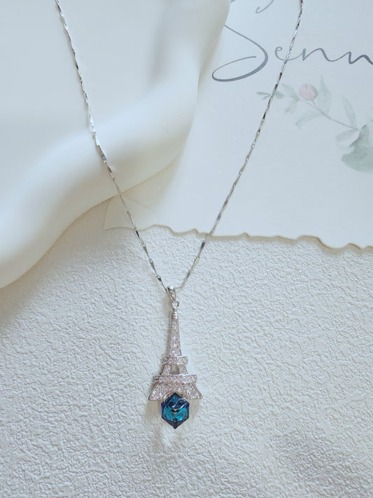 Silver 925 Eiffel Tower Pendant Necklace.