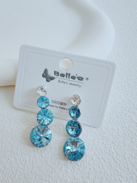 Silver 925 Elegant Blue Crystal Drop Earrings
