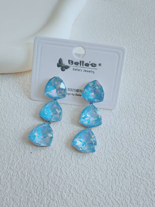 Silver 925 Elegant Blue Crystal Drop Earrings – Triangular Statement Jewelry for Women