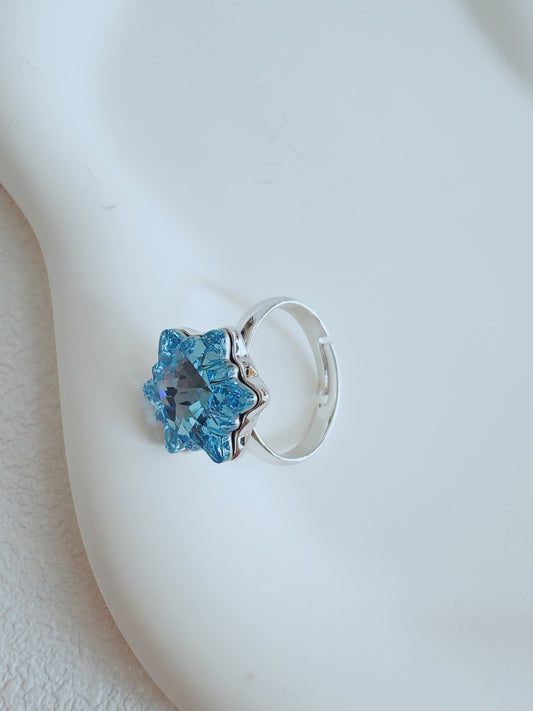 Silver 925 Elegant Blue Crystal Flower Ring