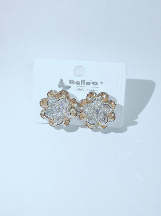 Silver 925 Elegant Crystal Flower Stud Earrings – Gold & Silver Sparkle