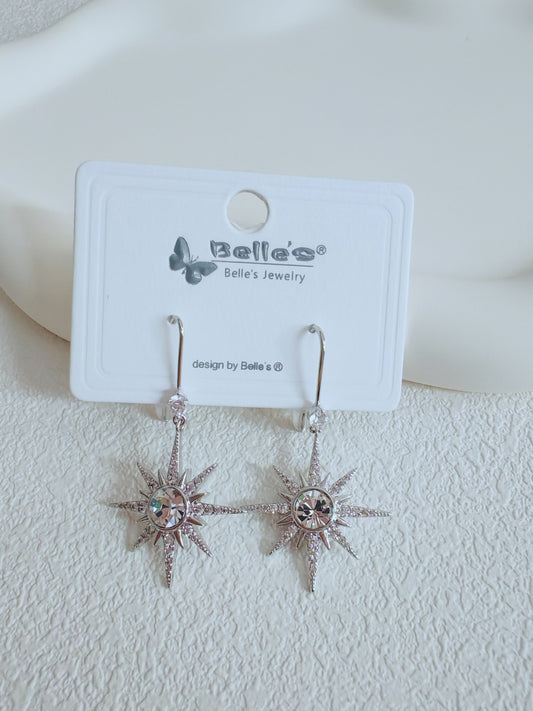 Silver 925 North Star Diamond Dangle Earrings
