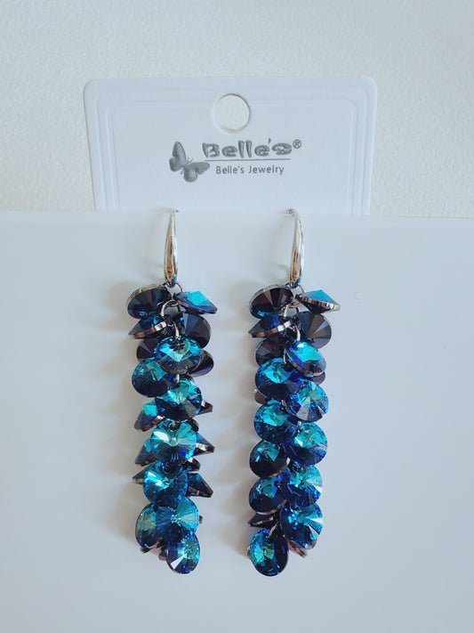 Silver 925 Shimmering Blue Crystal Drop Earrings