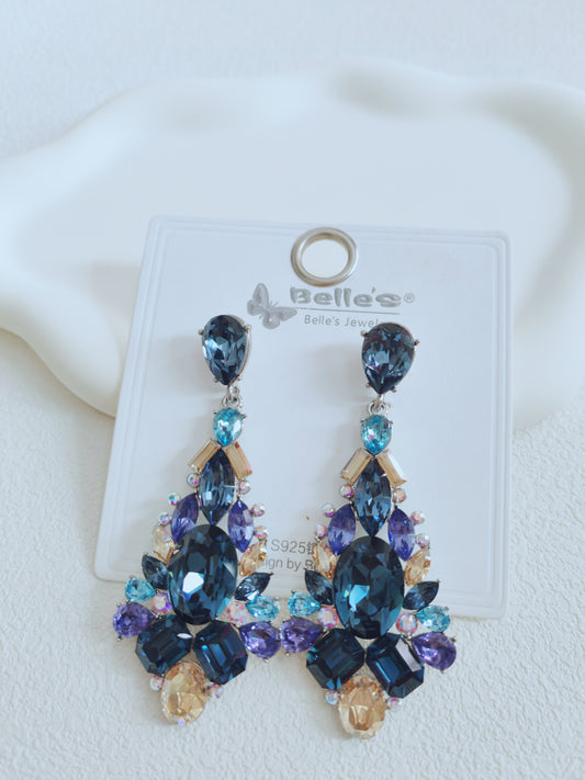 Silver 925 Statement Crystal Drop Earrings – Multicolor Gemstone Design