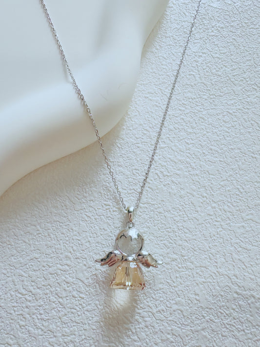 Silver Angel Pendant Necklace – Elegant Guardian Angel Jewelry with Crystal Skirt