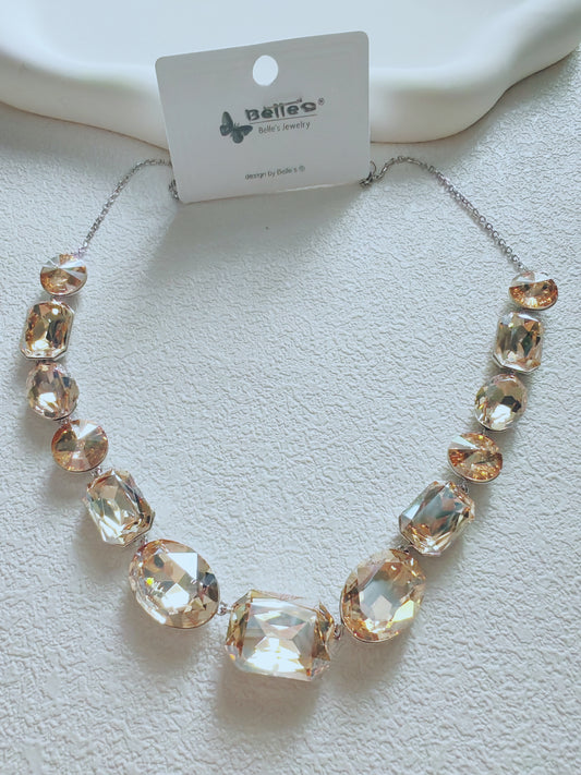 Belle’s Jewelry Crystal Statement Necklace – Elegant Champagne Gold Gem Choker