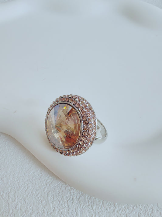 Elegant Oval Champagne Crystal Ring Silver 925