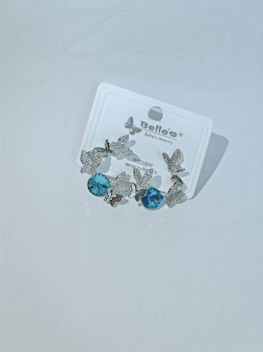 Silver Crystal Butterfly Earrings